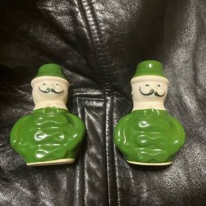 Green Mustache Men Bud Vases Candle Sticks Vintage Retro Kitsch Camp 70s 60s 50s